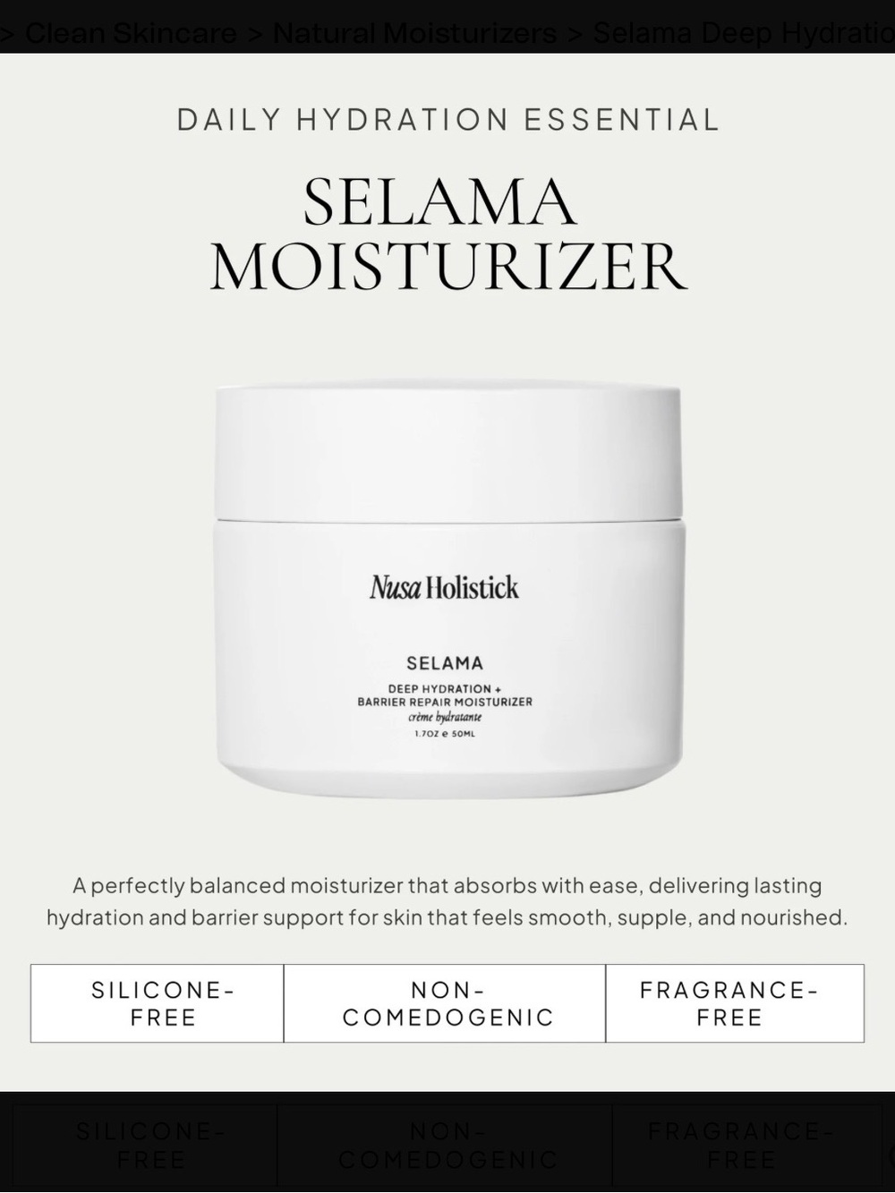 Nusa Holistick Selama Deep Hydration + Barrier Repair Moisturizer 1.7 oz / 50 ml